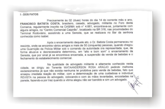 IMAGEM - OAB entra com representação contra PM de Bacabal