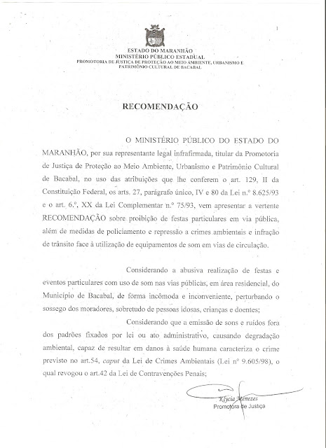 MP recomenda proibição de festas nas ruas de Bacabal