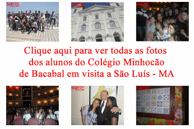 Fotos dos alunos do Colégio Minhocão em São Luis na culminância de projeto sobre história do Maranhão