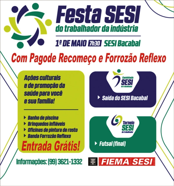 Convite do SESI de Bacabal para a festa do trabalhador 2016