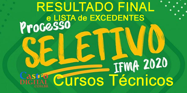 Resultado final do seletivo 2020 do IFMA para cursos técnicos e listas de aprovados e excedentes